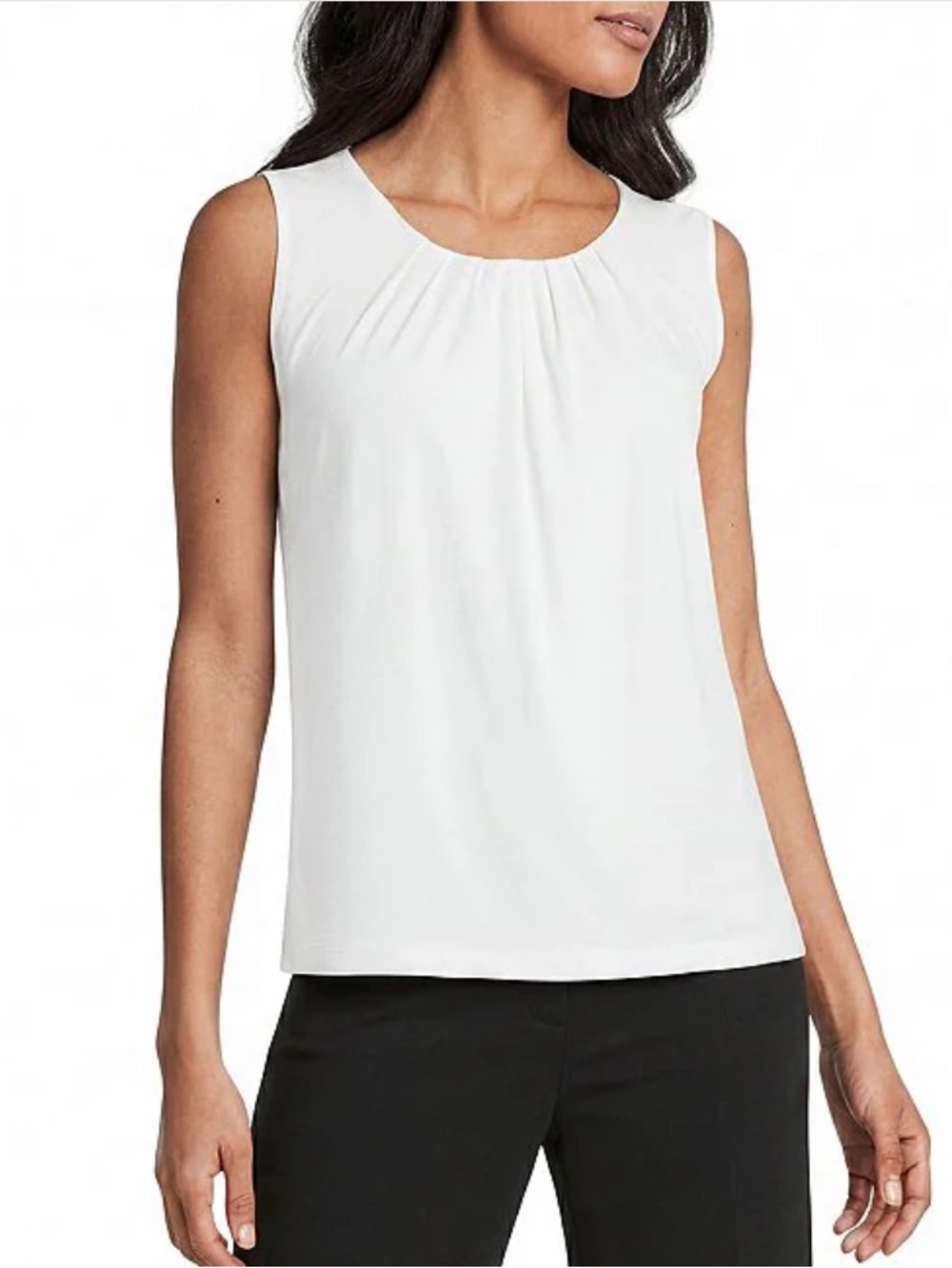 Jones Studio White Pleated Scoop Neck Sleeveless Top L NWOT